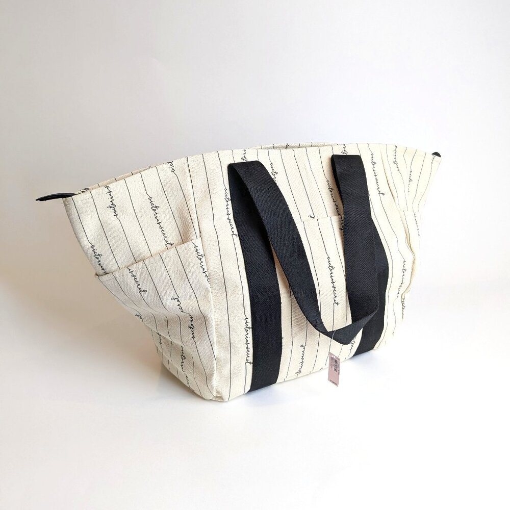 VICTORIA'S SECRET PINK LOGO STRIPED CANVAS TOTE BAG